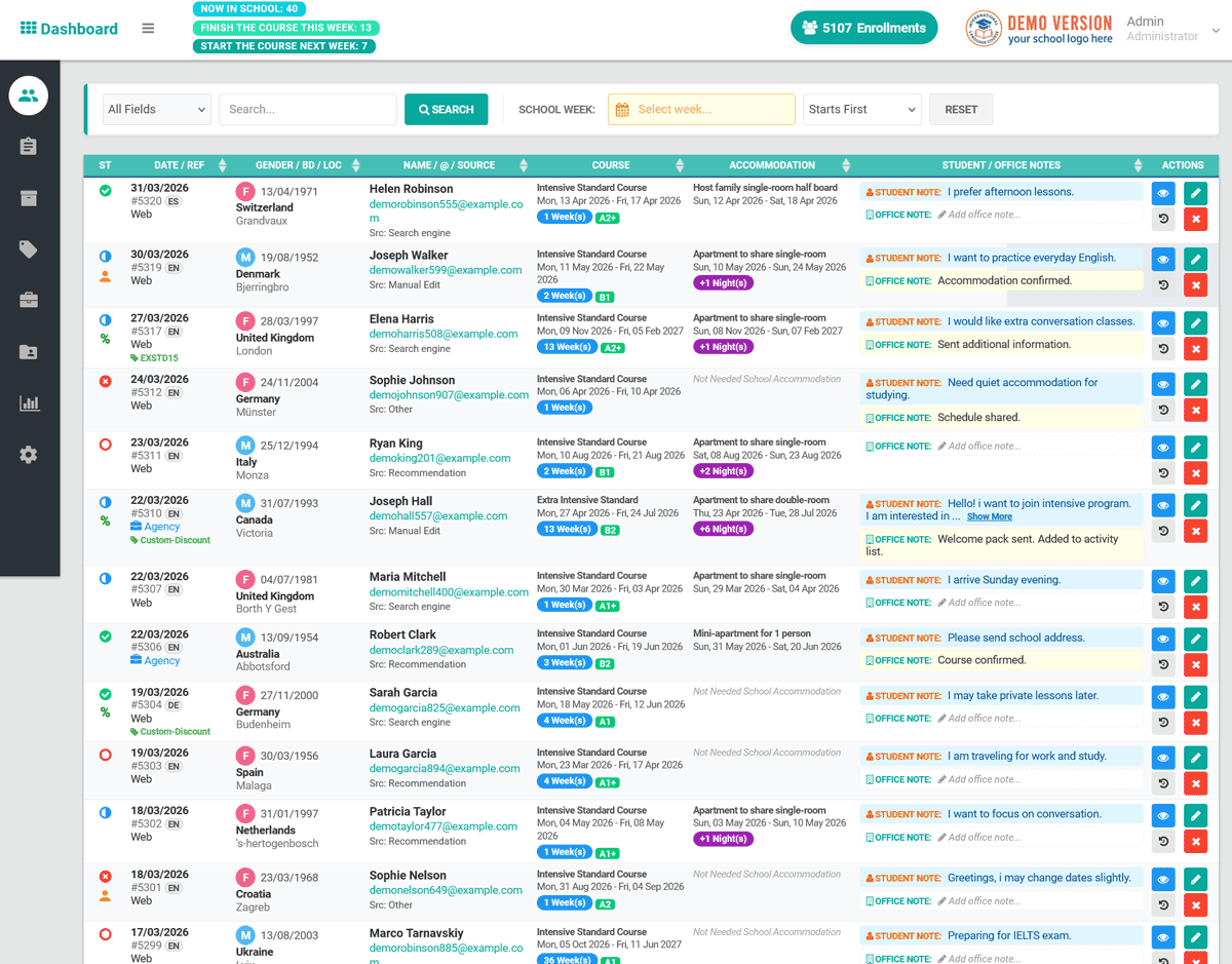Enrollyca Student Administration Interface